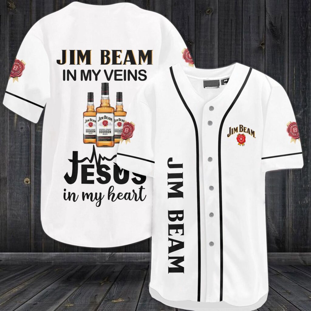 Jim Beam In My Veins Jesus In My Heart Baseball Jersey – White – Gift Men Women Jim Beam In My Veins Jesus In My Heart Baseball Jersey – White – Gift Men Women