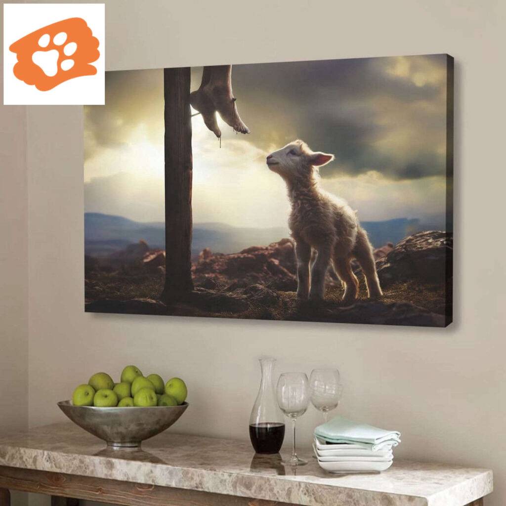 Lamb Looking Up at Feet of Jesus Wall Art Canvas Lamb Looking Up at Feet of Jesus Wall Art Canvas