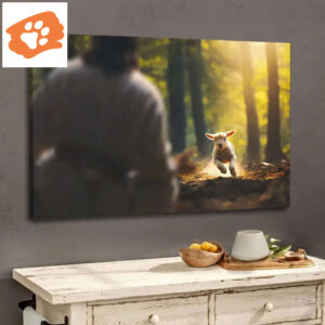 Lamb Running To Jesus In The Forest Wall Art Canvas