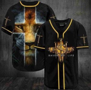 Lion cross Jesus saves my life Baseball Tee Jersey Shirt Printed 3D - Gift Men Women