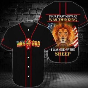 Man Of God Jesus Your First Mistake Lion Baseball Tee Jersey Shirt Printed 3D - Gift Men Women