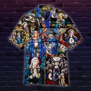 Mary's Coronation" Religious Stained Glass Jesus Aloha Hawaiian Shirt  - Gift Men Women Days