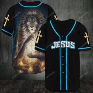 Miraculous Jesus Lion With A Shining Cross Baseball Tee Jersey Shirt - Gift Men Women