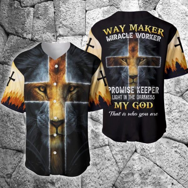 My God Jesus Lion – Way Maker Miracle Worker Yellow Black Baseball Jersey – Gift Men Women