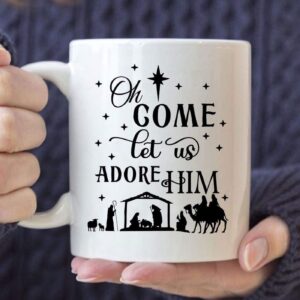 Oh come let us adore Him, Christmas Christian coffee mug 1
