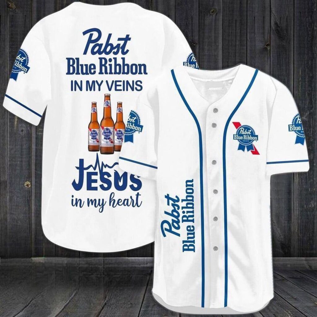 Pabst Blue Ribbon Baseball Jersey In My Veins Jesus In My Heart Gift For Beer Lover, Pabst Blue Ribbon Beer Fan Gift Idea, Beer Baseball Jersey For Men Women – Gift Men Women Pabst Blue Ribbon Baseball Jersey In My Veins Jesus In My Heart Gift For Beer Lover, Pabst Blue Ribbon Beer Fan Gift Idea, Beer Baseball Jersey For Men Women – Gift Men Women