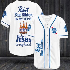Pabst Blue Ribbon In My Veins Jesus In My Heart Baseball Jersey – White - Gift Men Women