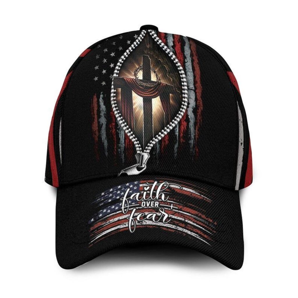 Faith Over Fear Zipper American Flag Cap – Personalized Custom Name Hat Faith Over Fear Zipper American Flag Cap – Personalized Custom Name Hat