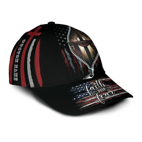 Faith Over Fear Zipper American Flag Cap – Personalized Custom Name Hat
