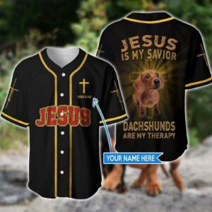 Custom Dachshund Jesus Baseball Jersey - Cross Dog Gift for Christians & Dog Lovers - Therapy Apparel