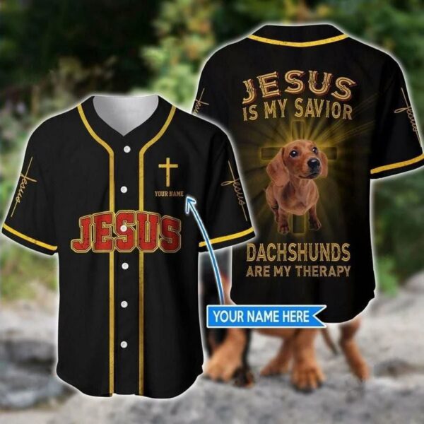 Custom Dachshund Jesus Baseball Jersey – Cross Dog Gift for Christians & Dog Lovers – Therapy Apparel