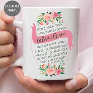 Personalized, For I Know the Plans I Have for You Christian Mug With Custom Name