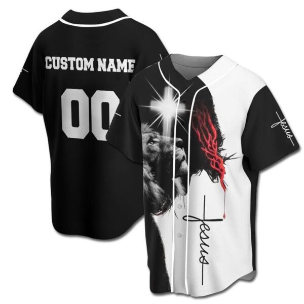 Personalized Jesus And Lion Black White Baseball Jersey For God – Gift Men Women