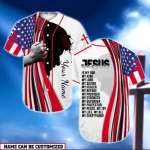 Customized Jesus Baseball Jersey - Cross & American Flag - Gift for Christians - Jesus Is My Everything