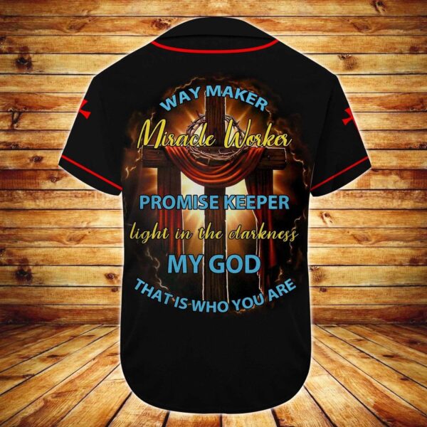 Custom Jesus Baseball Jersey – Cross Design – Gift for Christians – Way Maker Miracle Worker Promise Keeper