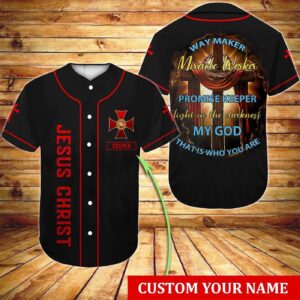 Custom Jesus Baseball Jersey - Cross Design - Gift for Christians - Way Maker Miracle Worker Promise Keeper