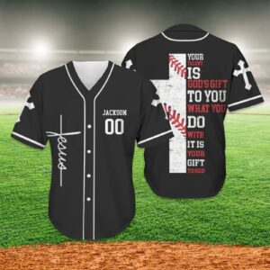 Custom Personalized Jesus Baseball Jersey - Cross Design - Gift for Christians - Your Talent is God s Gift 1