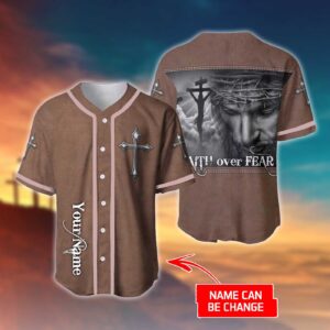 Custom Jesus Baseball Jersey - Faith Over Fear Gift for Christians - Personalized Cross & Christ Baseball Shirt