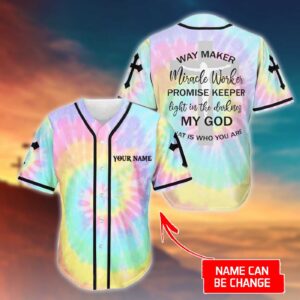 Custom Jesus Baseball Jersey - Colorful Cross Design - Ideal Gift for Christians - Way Maker Miracle Worker