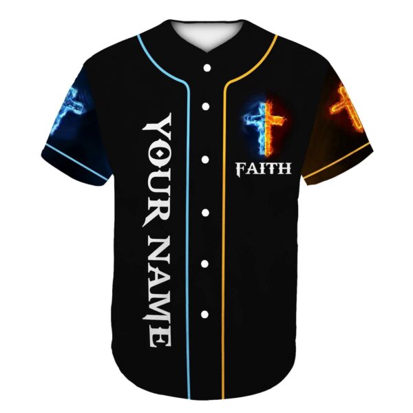 Custom Printed Jesus Baseball Jersey – Cross Flame Design – Perfect Gift for Christians – Amen 3D Baseball Shirt