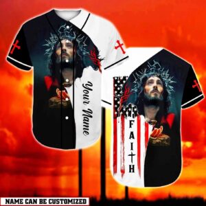 Believe & Have Faith Personalized Jesus Baseball Jersey - Cross God American Flag - Perfect Gift for Christians