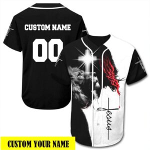 Custom 3D Jesus Baseball Jersey - Cross & Lion Design - Ideal Gift for Christians Shirt