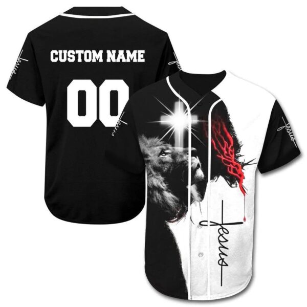 Custom 3D Jesus Baseball Jersey – Cross & Lion Design – Ideal Gift for Christians Shirt