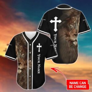 Custom Printed Jesus Baseball Jersey - Unique Cross & Lion Design - Perfect Gift for Christian Men and Women