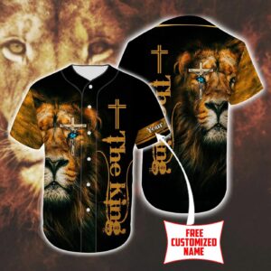 Personalized Jesus Baseball Jersey - Cross & Lion - Christian Gift - Custom Printed Shirt for Men & Women