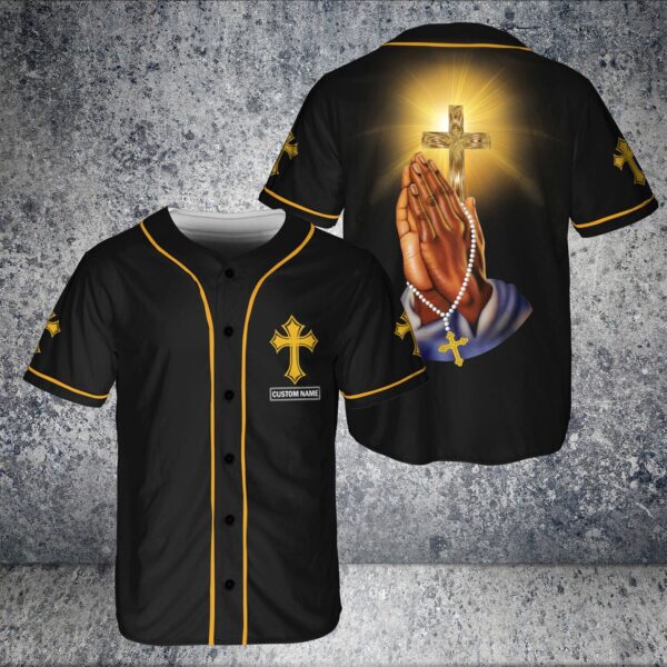 Custom Jesus Baseball Jersey – Cross & Pray Gift for Christians – Strengthens Me