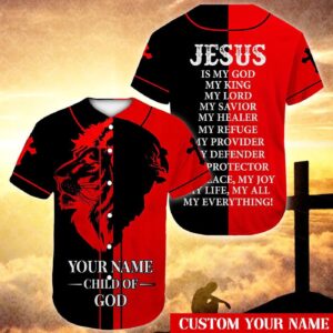 Custom Jesus Lion Baseball Jersey - Gift for Christians - Child of God Men Women s Red Black Jersey