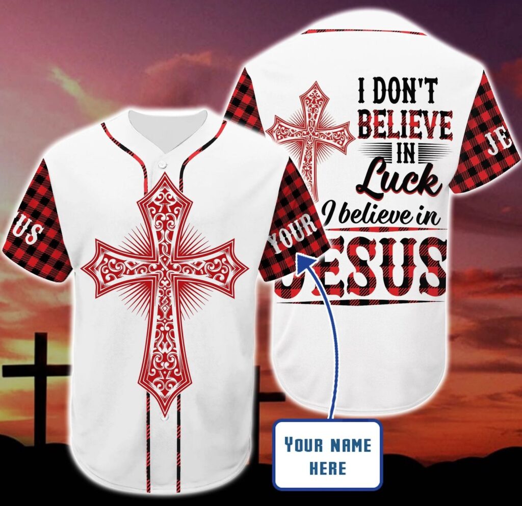 Custom Jesus Baseball Jersey Red Cross Gift for Christians – I Believe in Jesus Perfect for Men & Women Custom Jesus Baseball Jersey Red Cross Gift for Christians – I Believe in Jesus Perfect for Men & Women