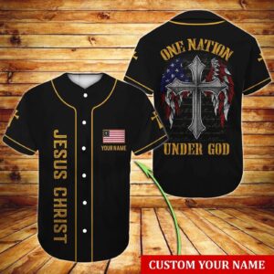 Personalized Jesus Baseball Jersey - Wings American Flag Cross - Gift For Christians