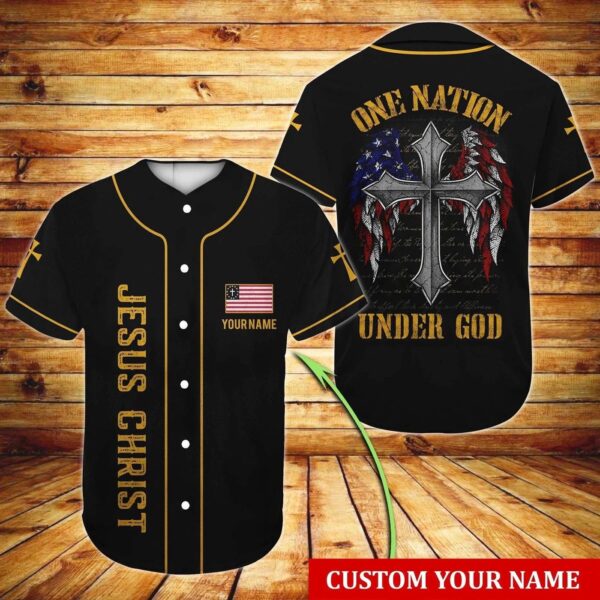 Personalized Jesus Baseball Jersey – Wings American Flag Cross – Gift For Christians