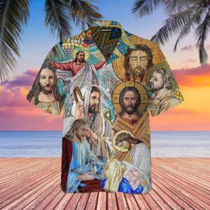 Portrait Of Jesus Stained Glass Aloha Hawaiian Shirts  - Gift Men Women Days