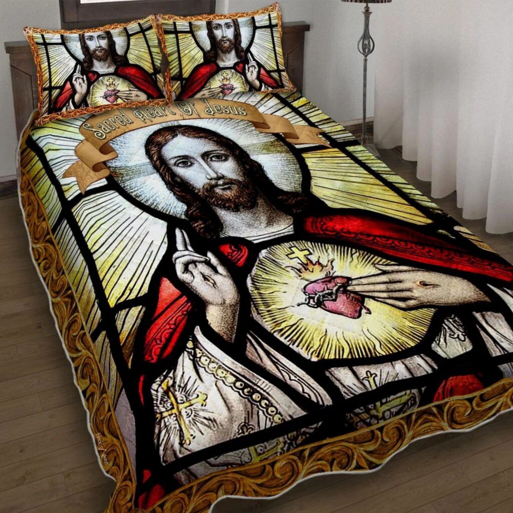 Sacred Heart Of Jesus. Christian Quilt Bedding Set Gift Sacred Heart Of Jesus. Christian Quilt Bedding Set Gift