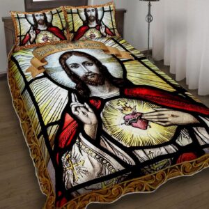 Sacred Heart Of Jesus. Christian Quilt Bedding Set Gift 1