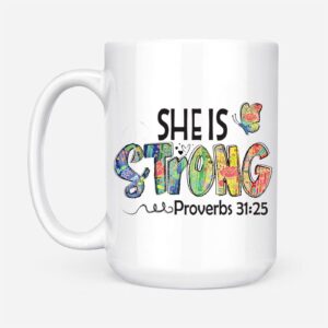 She Is Strong Proverbs 31:25, Butterfly, Christian Coffee Mug 1