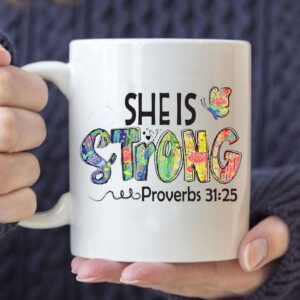 She Is Strong Proverbs 31:25, Butterfly, Christian Coffee Mug