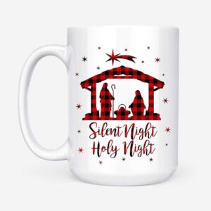 Silent Night Holy Night, Buffalo Plaid, Christian Christmas Coffee Mug 1