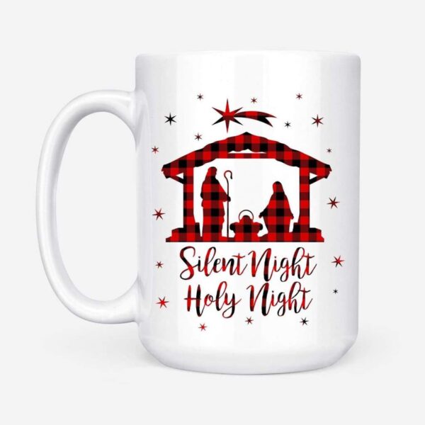 Silent Night Holy Night, Buffalo Plaid, Christian Christmas Coffee Mug