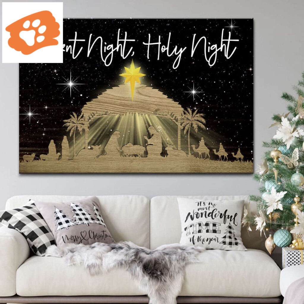 Silent night holy night Jesus born Christmas wall art canvas, Christian gifts Silent night holy night Jesus born Christmas wall art canvas, Christian gifts