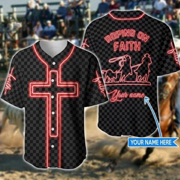 Team Roping Roping On Faith Jesus Personalized Baseball Jersey – Gift Men Women