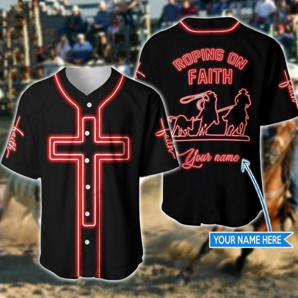 Team Roping Roping On Faith Jesus Personalized Baseball Jersey – Gift Men Women Team Roping Roping On Faith Jesus Personalized Baseball Jersey – Gift Men Women