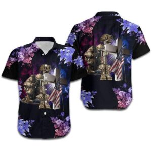 Veteran And Jesus Cross Red Blue Tropical Aloha Hawaiian Shirts  - Gift Men Women Days