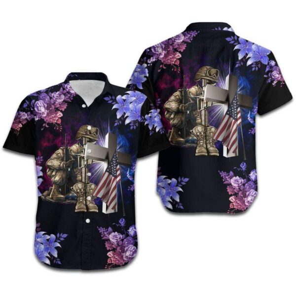 Veteran And Jesus Cross Red Blue Tropical Aloha Hawaiian Shirts  – Gift Men Women Days