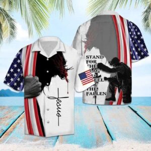 Veteran Hawaii Shirt Jesus Soldier Stand For The Flag Kneel For The Fallen Hawaiian Shirt Jesus Hawaiian Shirt