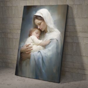 Virgin Mary and Jesus Nativity Wall Art, Catholic Poster and Canvas, Christian Wall Art, Bible Verse Wall Art