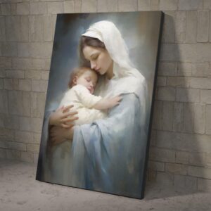 Virgin Mary and Jesus Nativity Wall Art, Catholic Poster and Canvas, Christian Wall Art, Bible Verse Wall Art