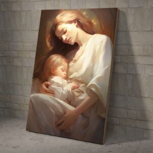 Virgin Mary and Jesus Sleeping Child Wall Art, Catholic Nativity Poster and Canvas, Christian Wall Art